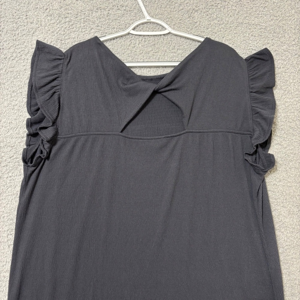 Casual Ruffle Sleeve Dress Charcoal Gray Side Slit Midi Petite Plus XXL - Picture 7 of 10